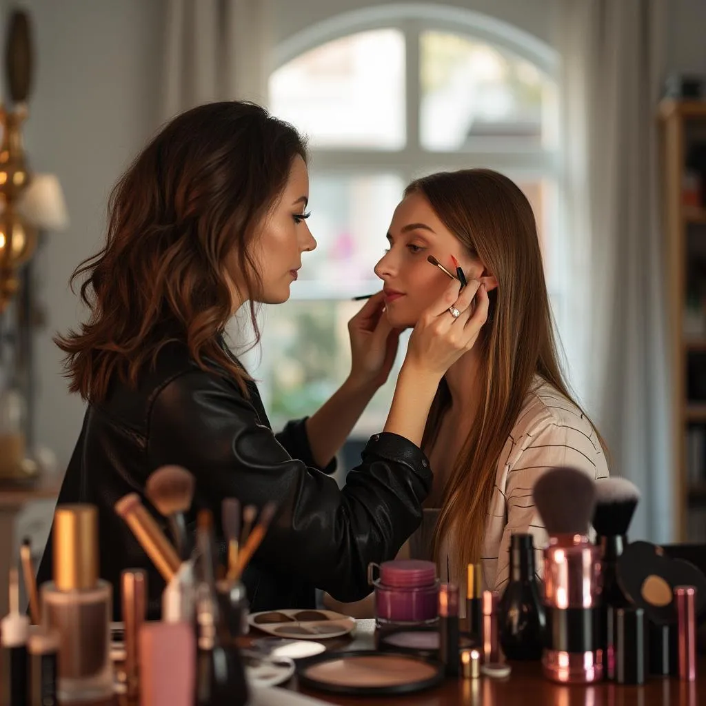 Makeup artist al lavoro su una cliente