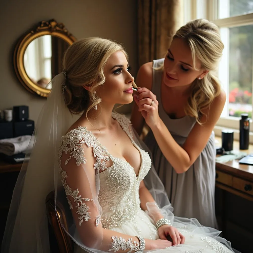 Makeup artist al lavoro su una sposa