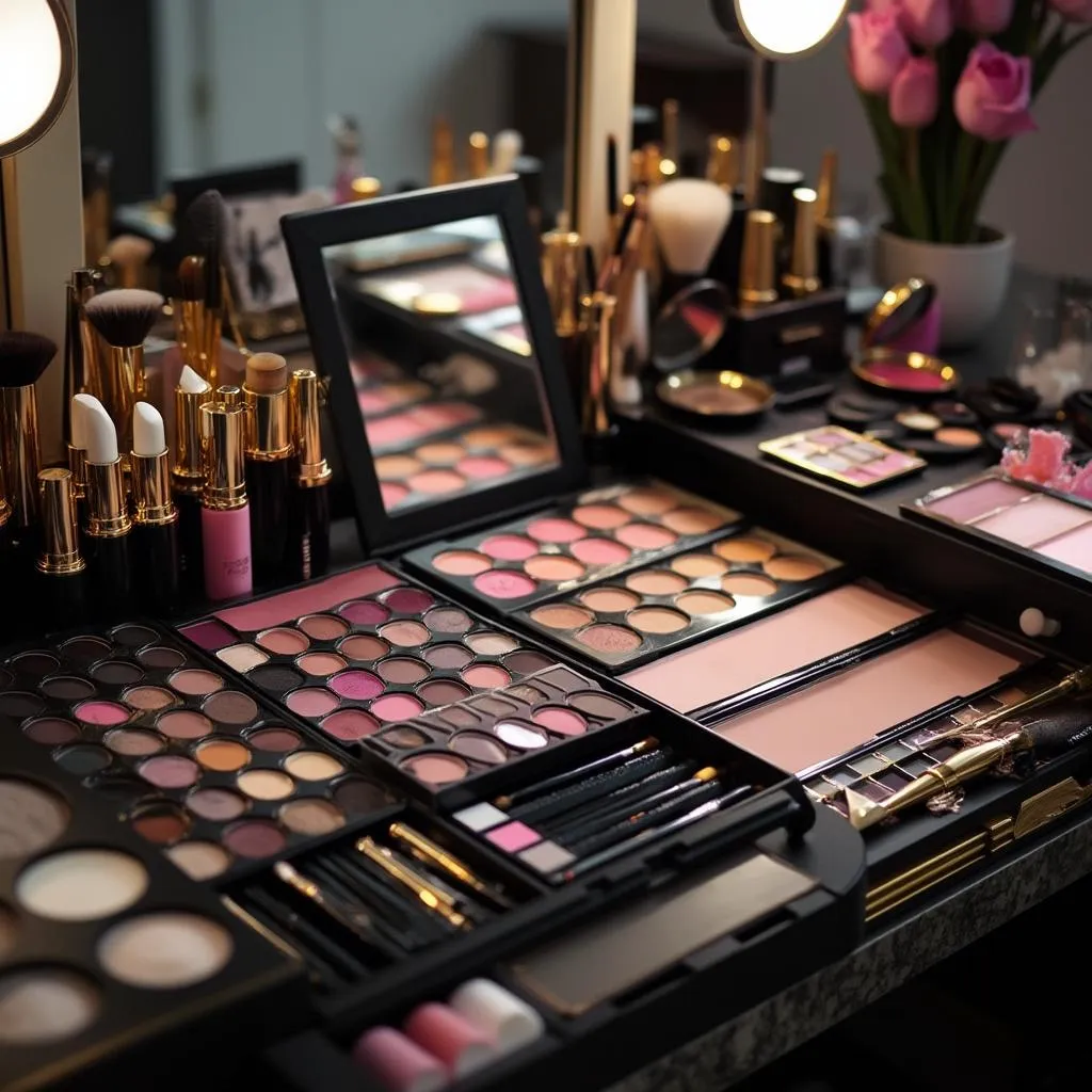 Makeup artist che prepara l'attrezzatura a casa della cliente